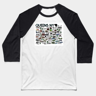 Queens NY Map Baseball T-Shirt